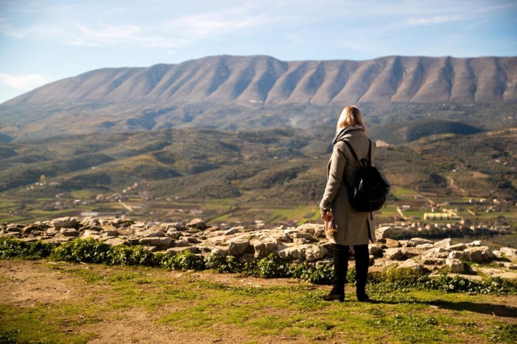 Traveler admiring the view over the Berat countryside