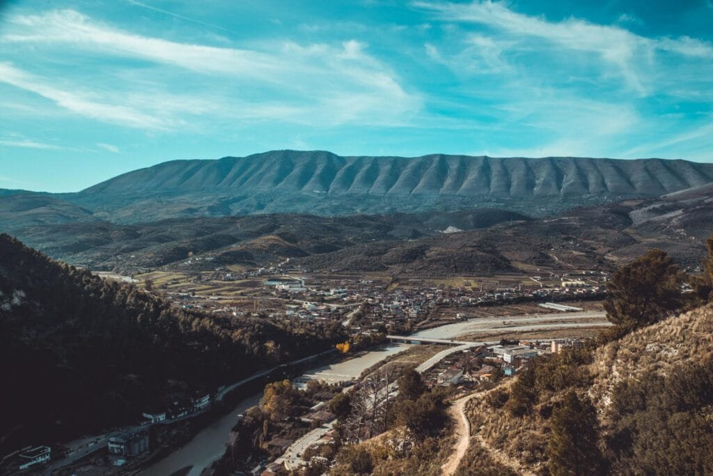 Hilly landscape surrounding Berat