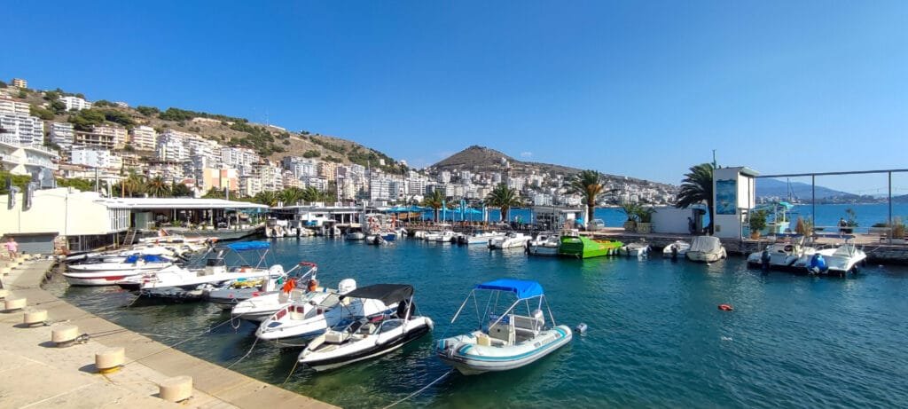 Fishing boats docked in Sarandë harbor, Albania