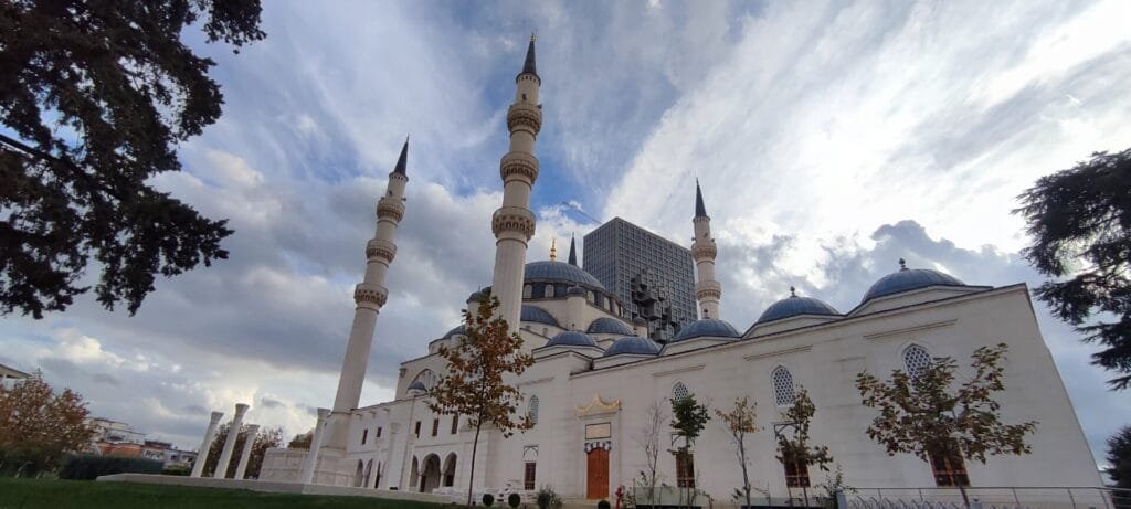 Modern mosque with minarets in Tirana